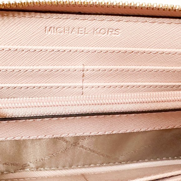Michael Kors Jet Set Travel Large Three Quarter Zip Leather Wallet Pink - Picture 7 of 9